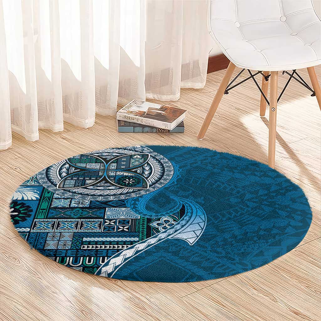 Samoan Siapo Art Tattoo Polynesian Pattern Round Carpet Teal Color - Polynesian Pride
