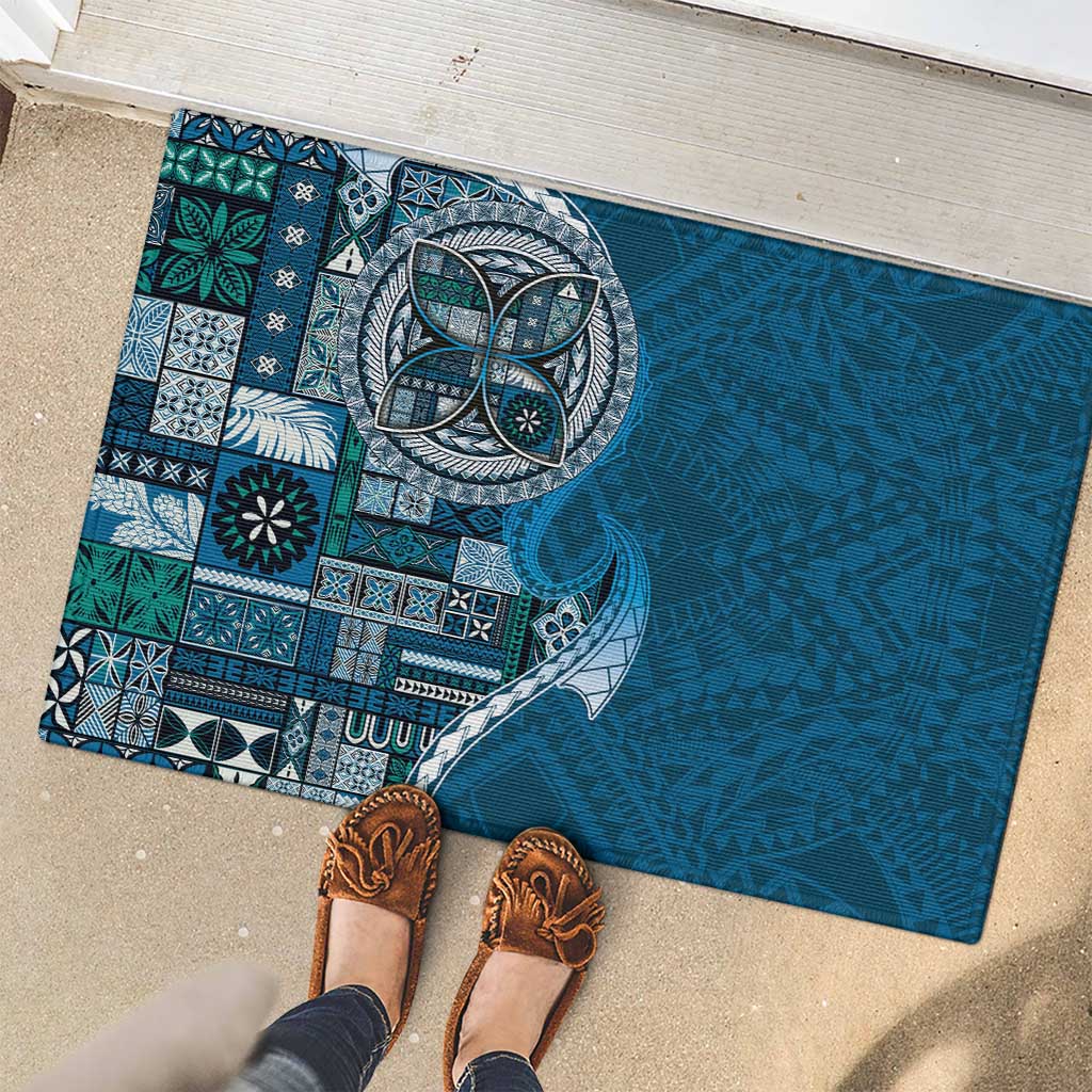 Samoan Siapo Art Tattoo Polynesian Pattern Rubber Doormat Teal Color - Polynesian Pride