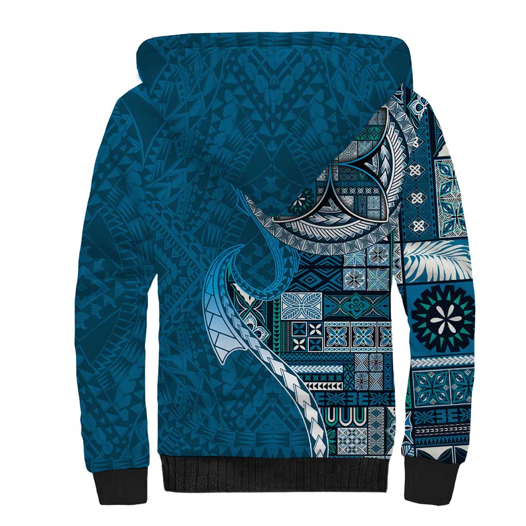Samoan Siapo Art Tattoo Polynesian Pattern Sherpa Hoodie Teal Color - Polynesian Pride