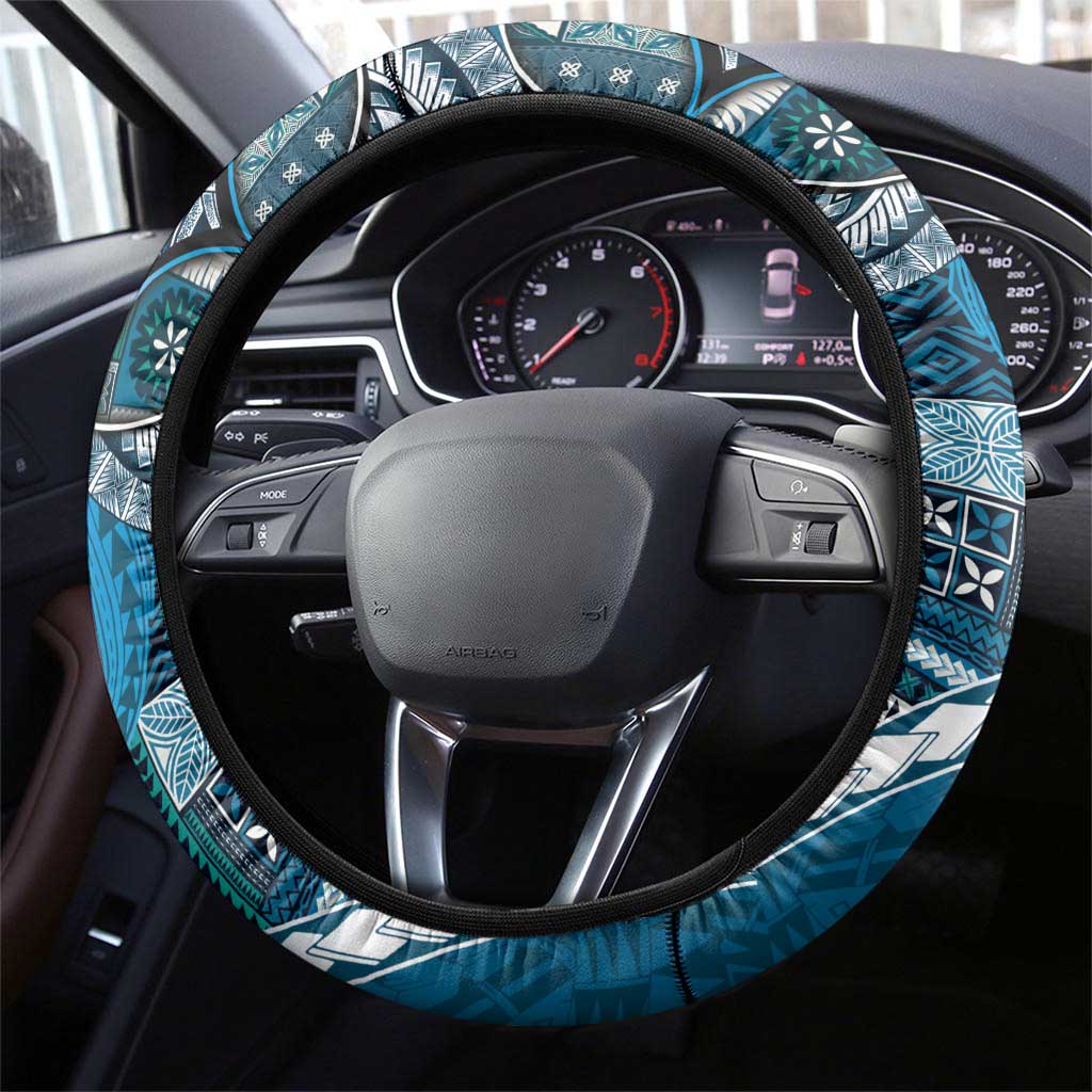 Samoan Siapo Art Tattoo Polynesian Pattern Steering Wheel Cover Teal Color - Polynesian Pride