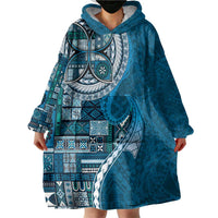 Samoan Siapo Art Tattoo Polynesian Pattern Wearable Blanket Hoodie Teal Color - Polynesian Pride