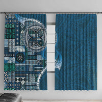 Samoan Siapo Art Tattoo Polynesian Pattern Window Curtain Teal Color - Polynesian Pride