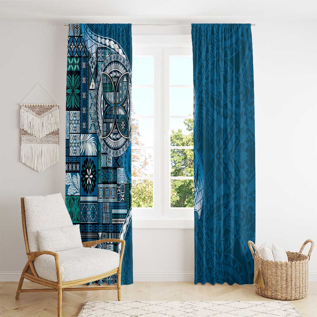 Samoan Siapo Art Tattoo Polynesian Pattern Window Curtain Teal Color - Polynesian Pride