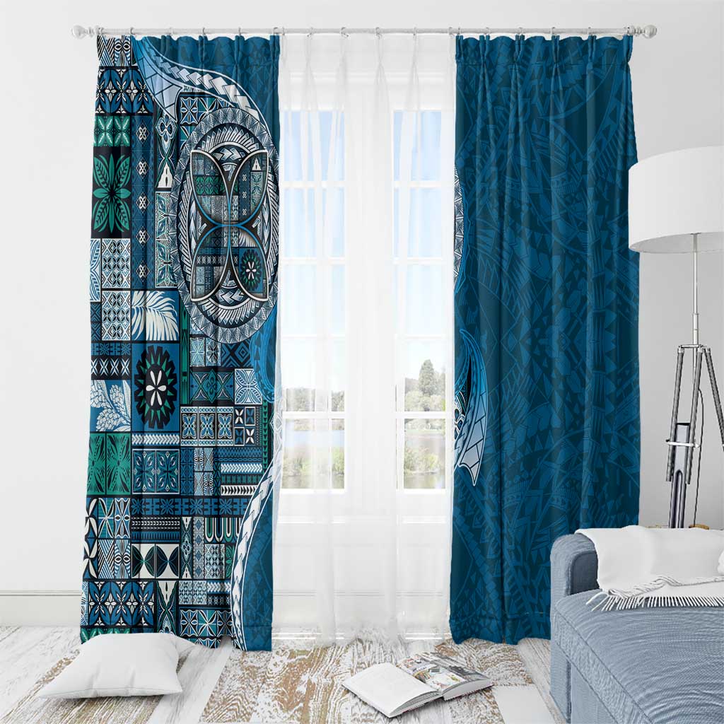 Samoan Siapo Art Tattoo Polynesian Pattern Window Curtain Teal Color - Polynesian Pride