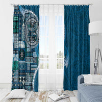 Samoan Siapo Art Tattoo Polynesian Pattern Window Curtain Teal Color - Polynesian Pride