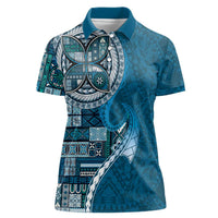 Samoan Siapo Art Tattoo Polynesian Pattern Women Polo Shirt Teal Color - Polynesian Pride