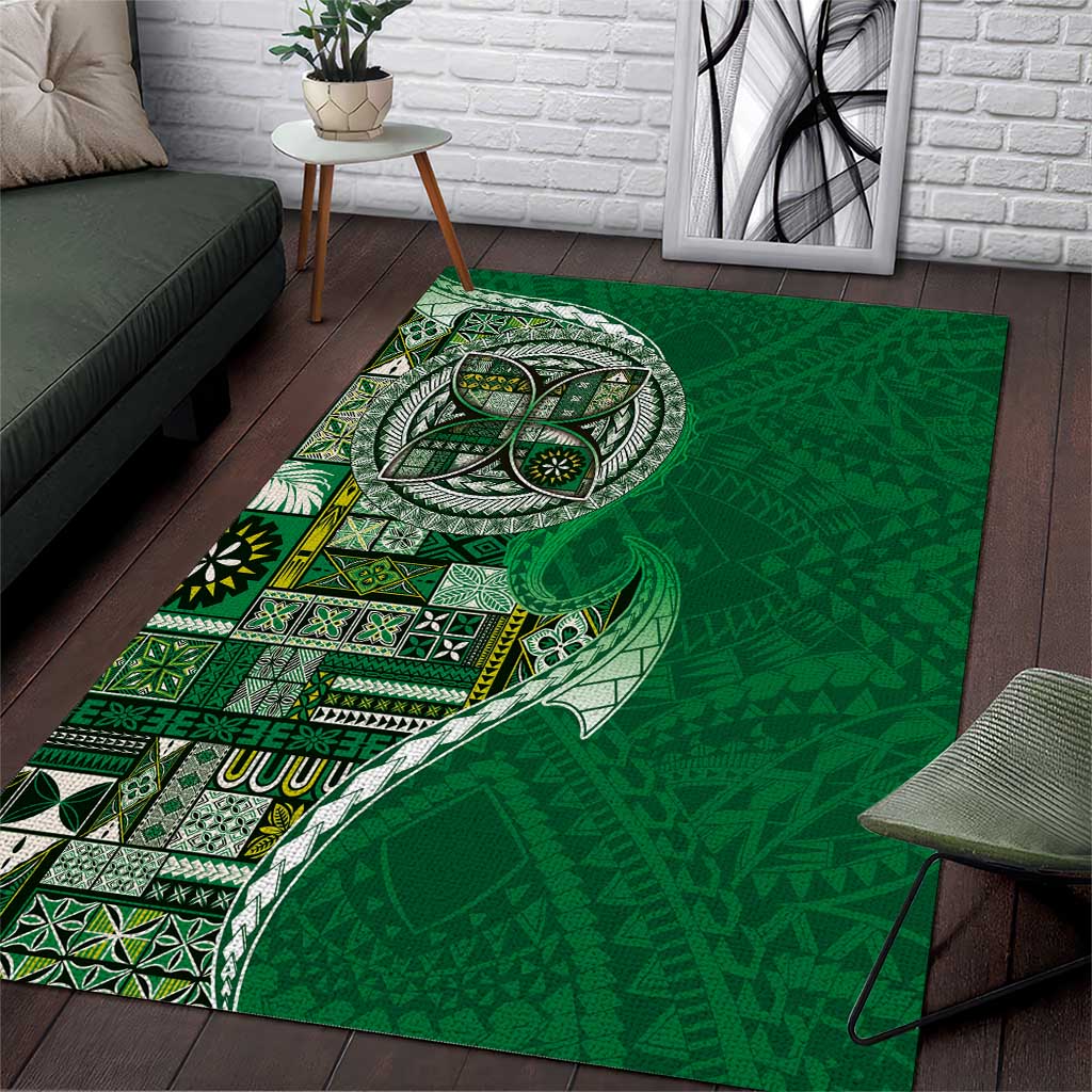 Samoan Siapo Art Tattoo Polynesian Pattern Area Rug Green Color - Polynesian Pride