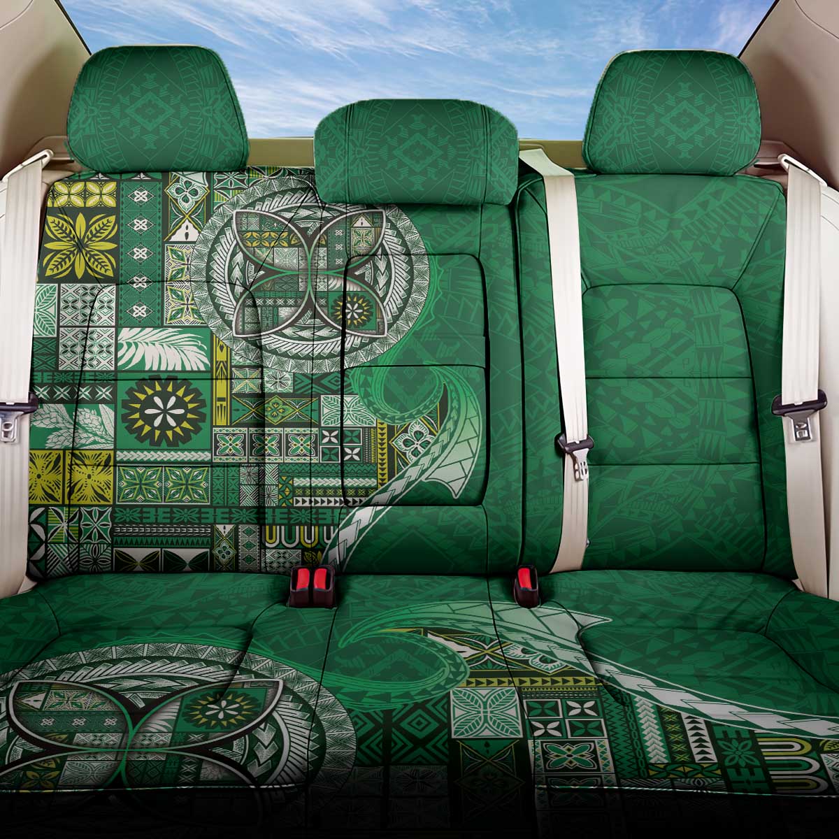 Samoan Siapo Art Tattoo Polynesian Pattern Back Car Seat Cover Green Color - Polynesian Pride