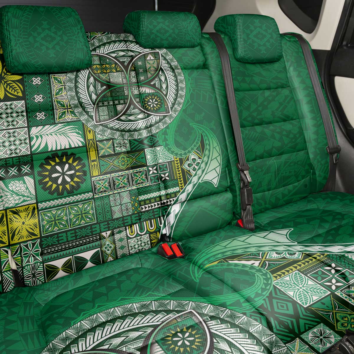 Samoan Siapo Art Tattoo Polynesian Pattern Back Car Seat Cover Green Color - Polynesian Pride