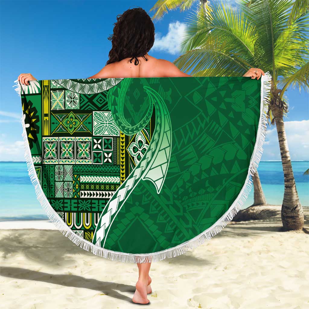 Samoan Siapo Art Tattoo Polynesian Pattern Beach Blanket Green Color - Polynesian Pride