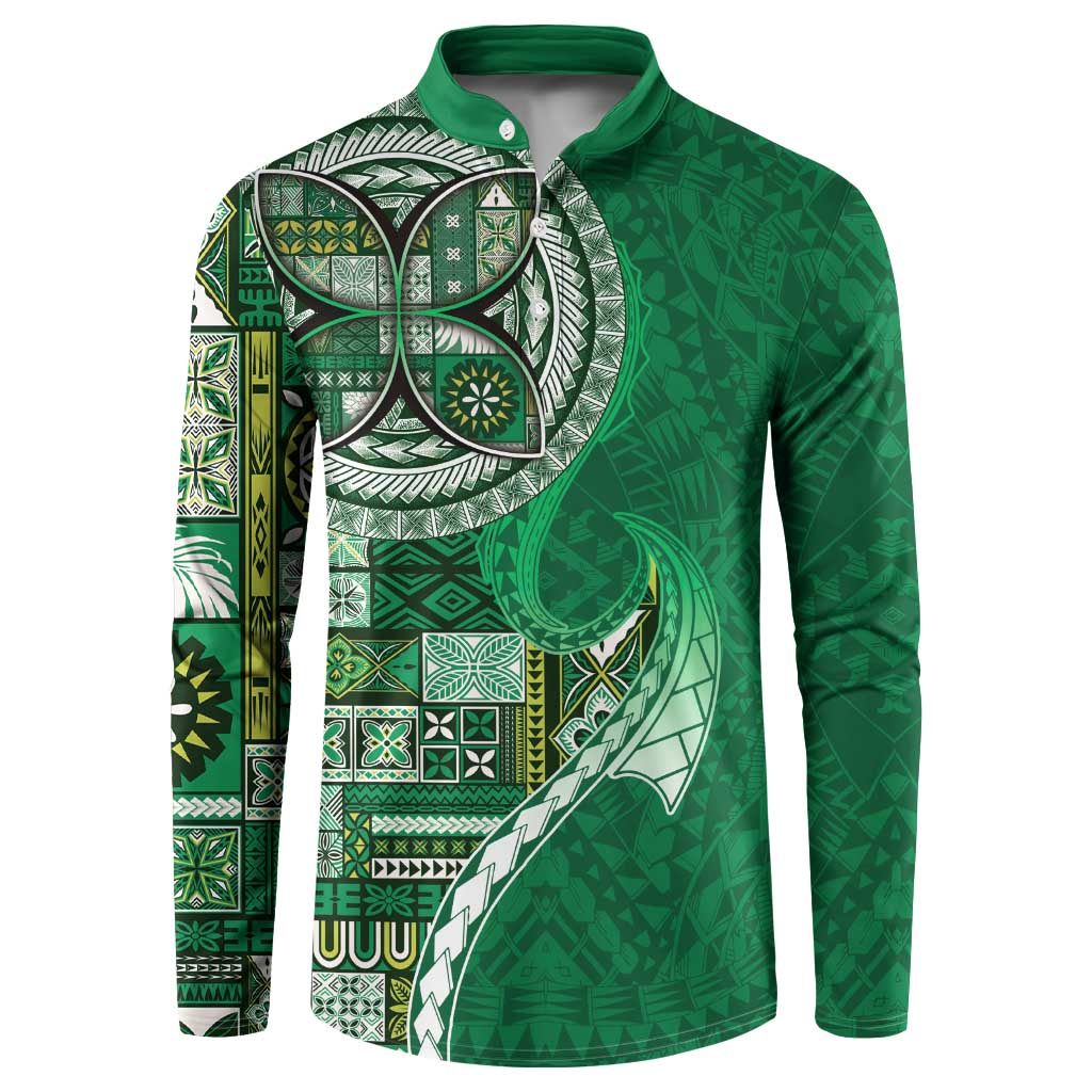 Samoan Siapo Art Tattoo Polynesian Pattern Button Sweatshirt Green Color - Polynesian Pride