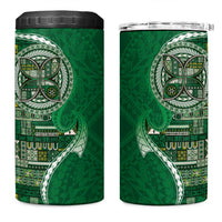 Samoan Siapo Art Tattoo Polynesian Pattern 4 in 1 Can Cooler Tumbler Green Color - Polynesian Pride