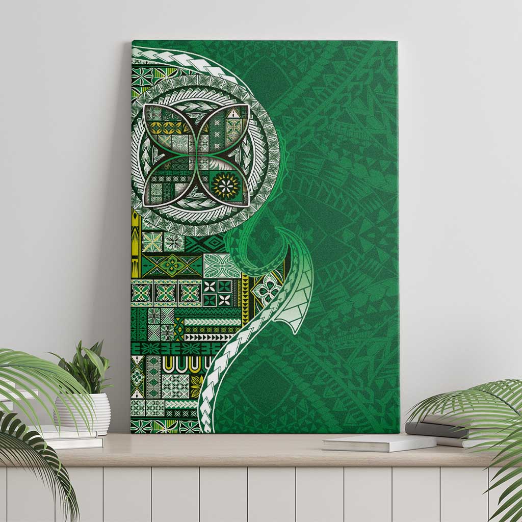 Samoan Siapo Art Tattoo Polynesian Pattern Canvas Wall Art Green Color - Polynesian Pride