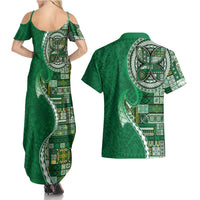 Samoan Siapo Art Tattoo Polynesian Pattern Couples Matching Summer Maxi Dress and Hawaiian Shirt Green Color - Polynesian Pride