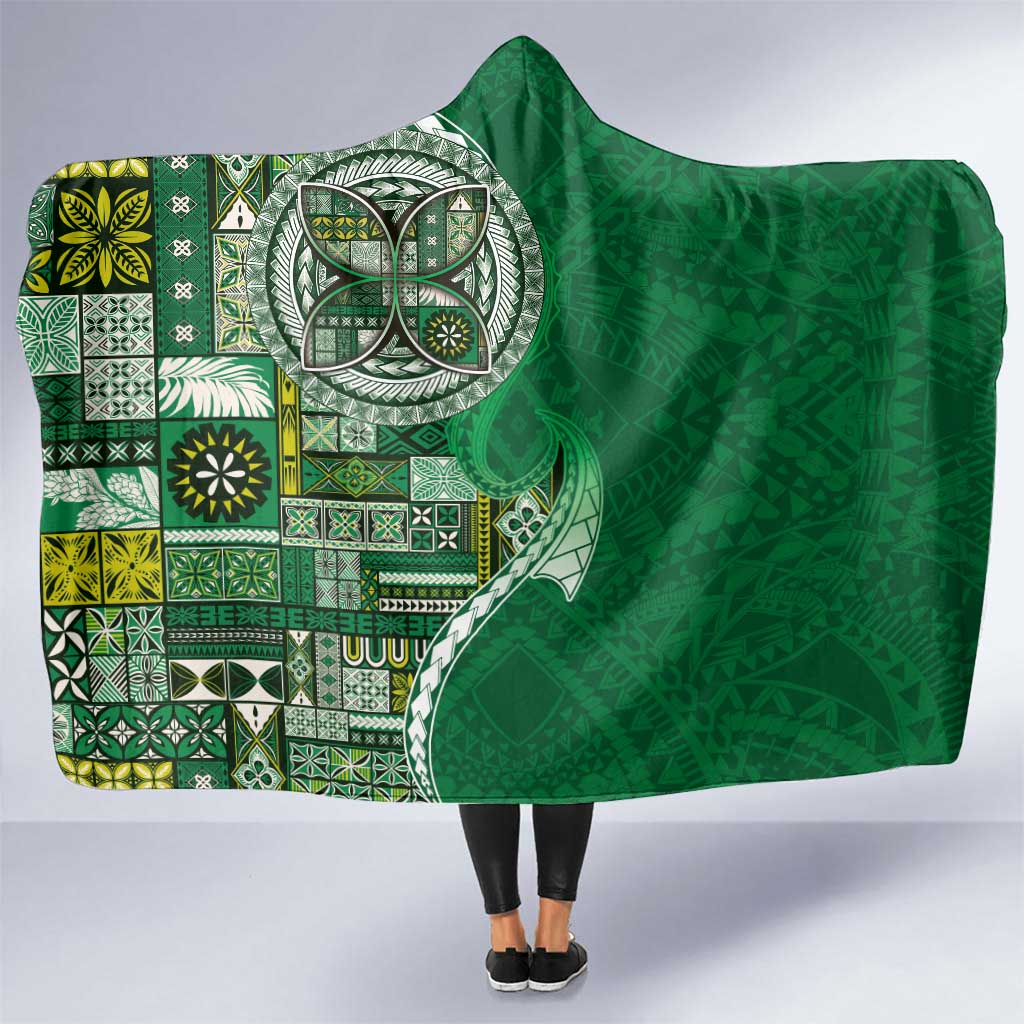 Samoan Siapo Art Tattoo Polynesian Pattern Hooded Blanket Green Color LT03 One Size Green - Polynesian Pride
