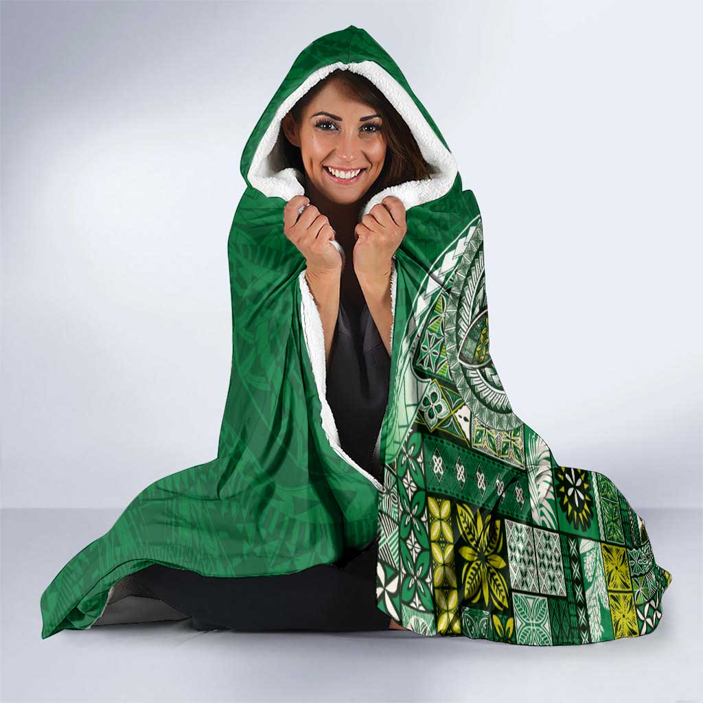 Samoan Siapo Art Tattoo Polynesian Pattern Hooded Blanket Green Color LT03 - Polynesian Pride