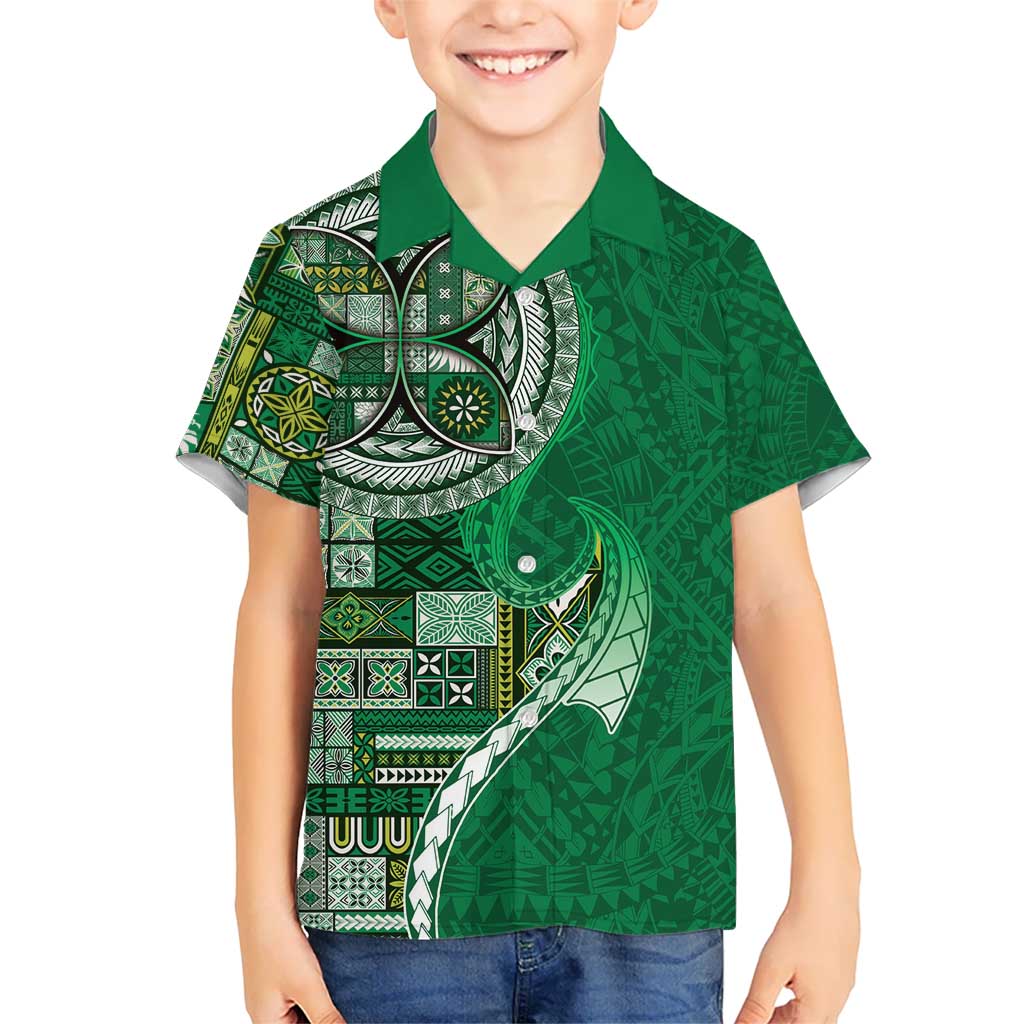 Samoan Siapo Art Tattoo Polynesian Pattern Kid Hawaiian Shirt Green Color LT03 Kid Green - Polynesian Pride
