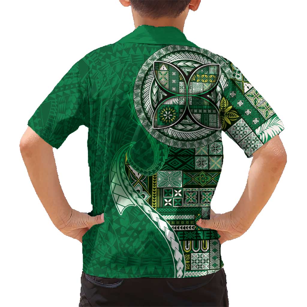 Samoan Siapo Art Tattoo Polynesian Pattern Kid Hawaiian Shirt Green Color LT03 - Polynesian Pride