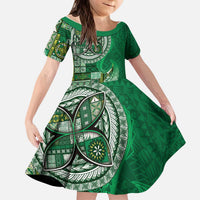 Samoan Siapo Art Tattoo Polynesian Pattern Kid Short Sleeve Dress Green Color LT03 KID Green - Polynesian Pride