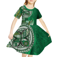 Samoan Siapo Art Tattoo Polynesian Pattern Kid Short Sleeve Dress Green Color LT03 - Polynesian Pride