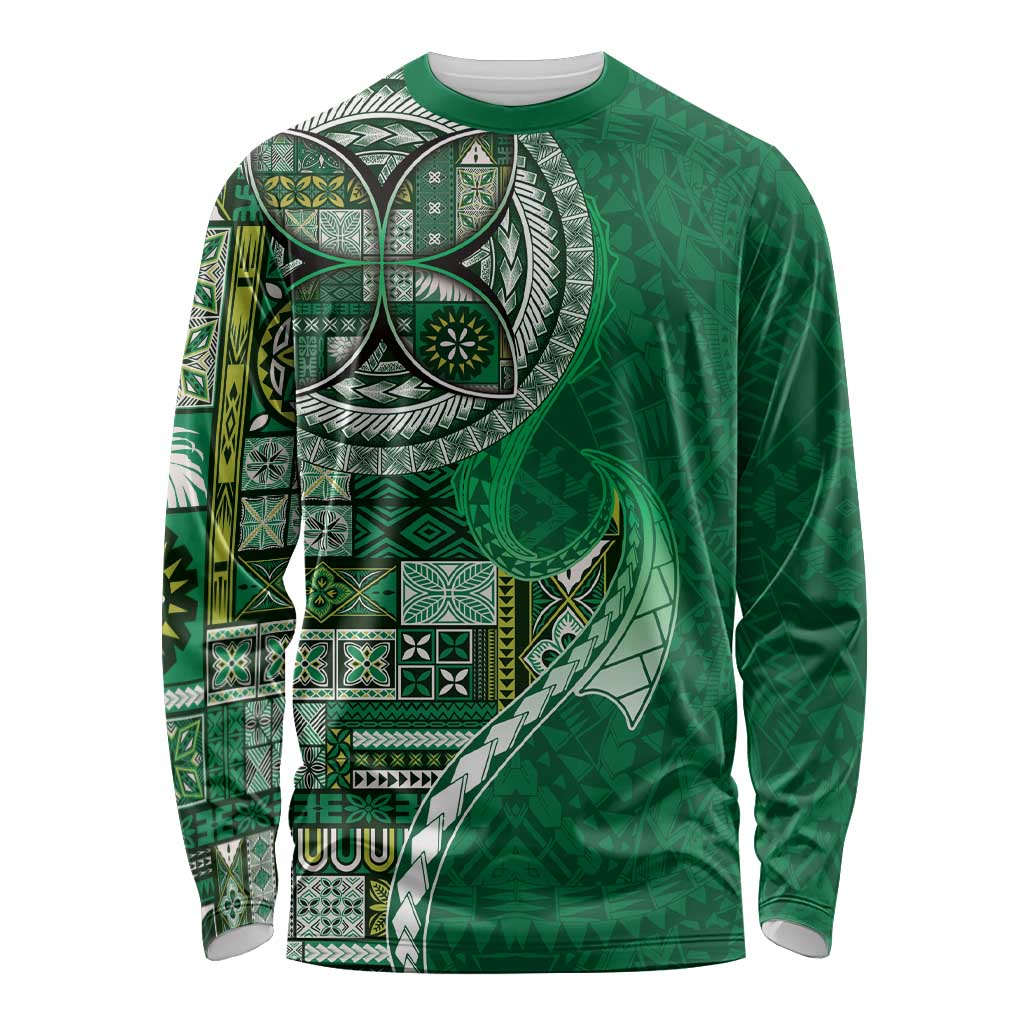 Samoan Siapo Art Tattoo Polynesian Pattern Long Sleeve Shirt Green Color - Polynesian Pride
