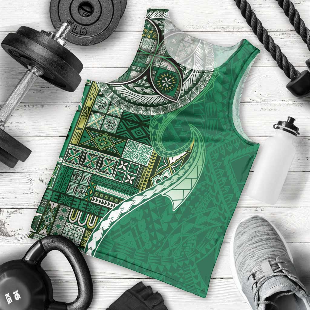 Samoan Siapo Art Tattoo Polynesian Pattern Men Tank Top Green Color - Polynesian Pride