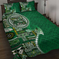 Samoan Siapo Art Tattoo Polynesian Pattern Quilt Bed Set Green Color - Polynesian Pride