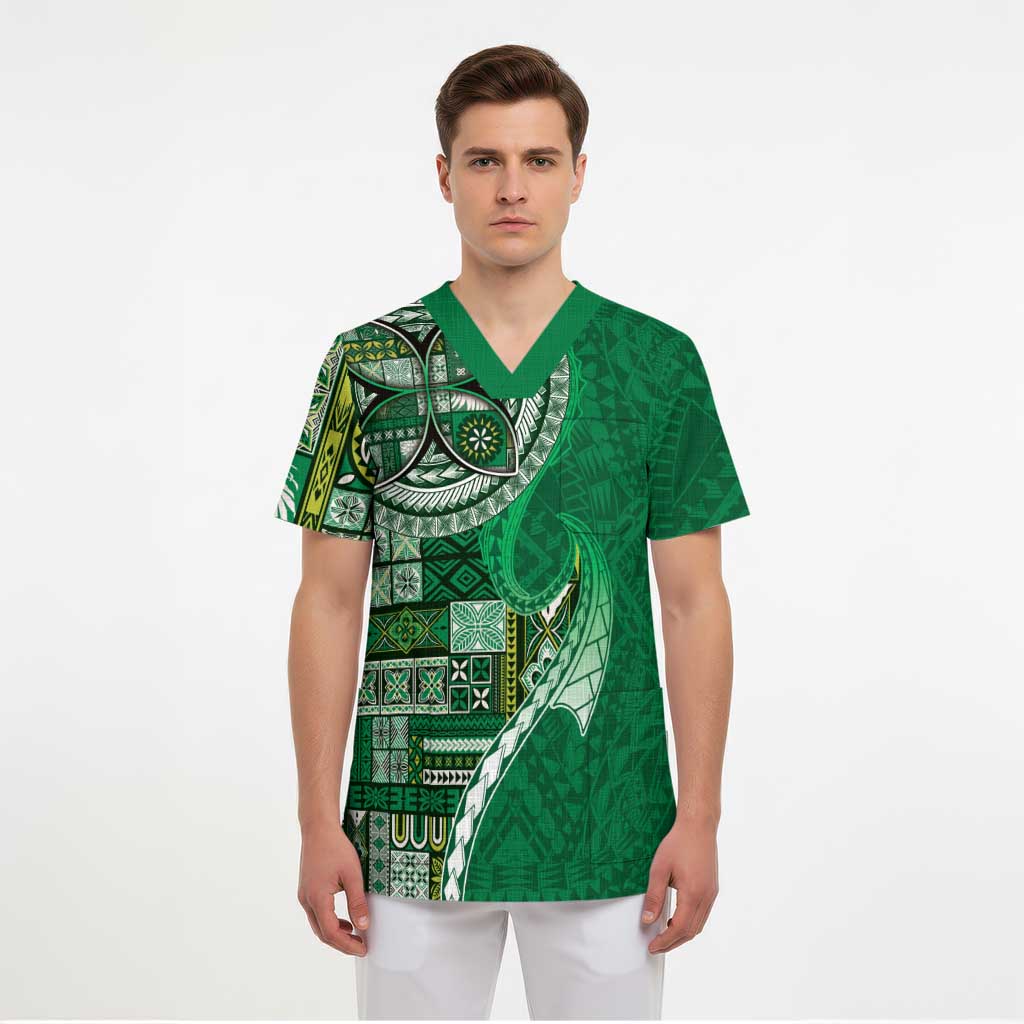 Samoan Siapo Art Tattoo Polynesian Pattern Scrub Top Green Color - Polynesian Pride
