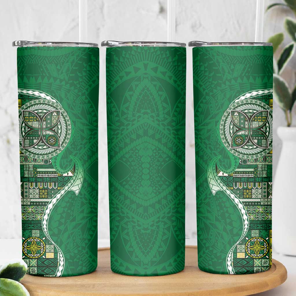 Samoan Siapo Art Tattoo Polynesian Pattern Skinny Tumbler Green Color - Polynesian Pride