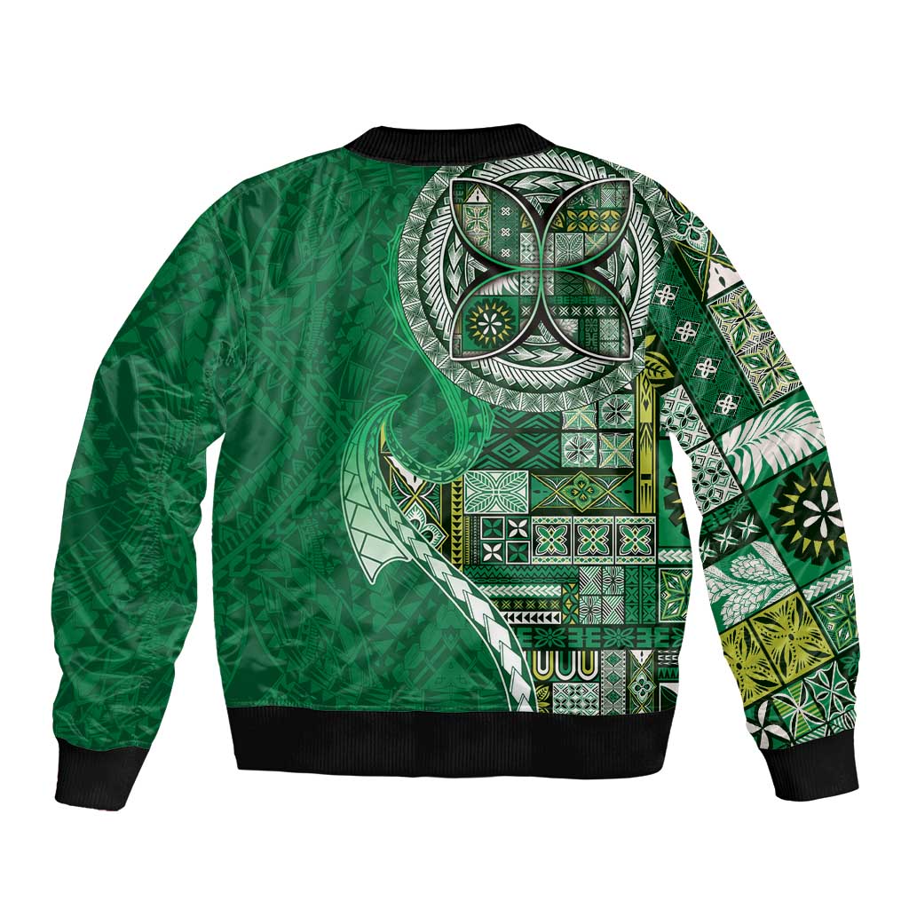 Samoan Siapo Art Tattoo Polynesian Pattern Sleeve Zip Bomber Jacket Green Color - Polynesian Pride