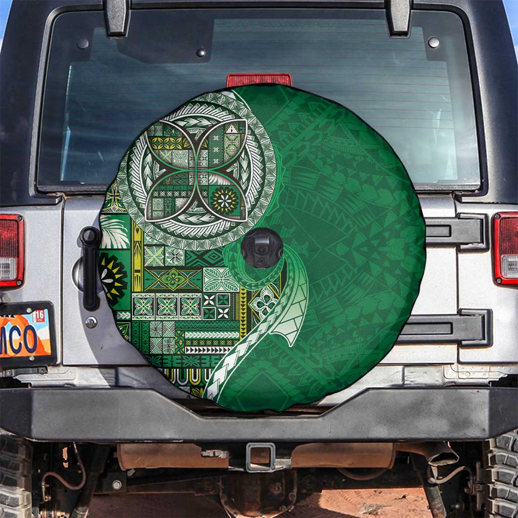 Samoan Siapo Art Tattoo Polynesian Pattern Spare Tire Cover Green Color - Polynesian Pride