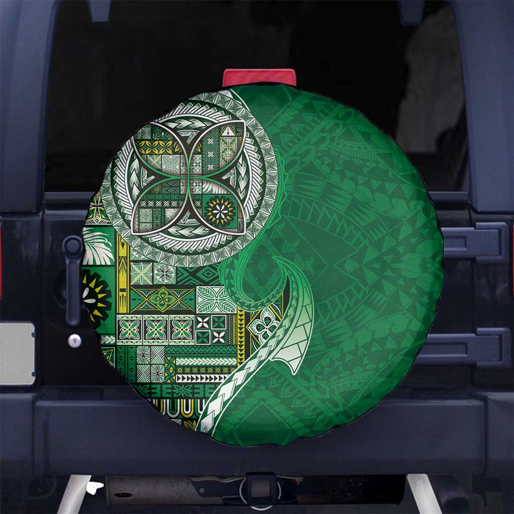 Samoan Siapo Art Tattoo Polynesian Pattern Spare Tire Cover Green Color - Polynesian Pride