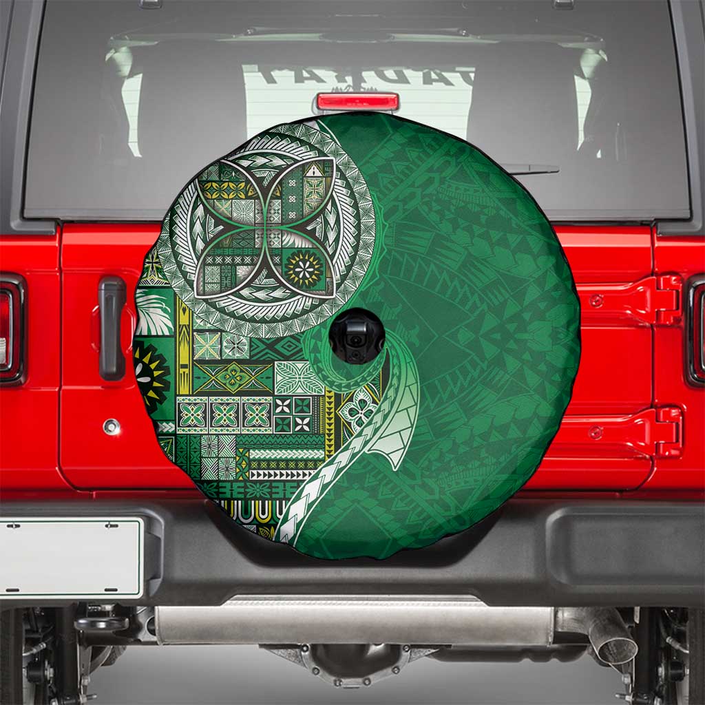 Samoan Siapo Art Tattoo Polynesian Pattern Spare Tire Cover Green Color - Polynesian Pride