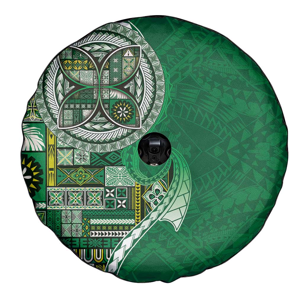 Samoan Siapo Art Tattoo Polynesian Pattern Spare Tire Cover Green Color - Polynesian Pride