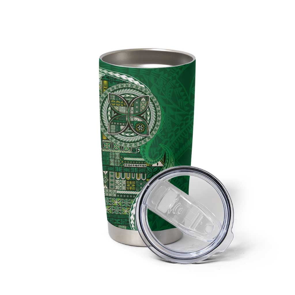 Samoan Siapo Art Tattoo Polynesian Pattern Tumbler Cup Green Color - Polynesian Pride
