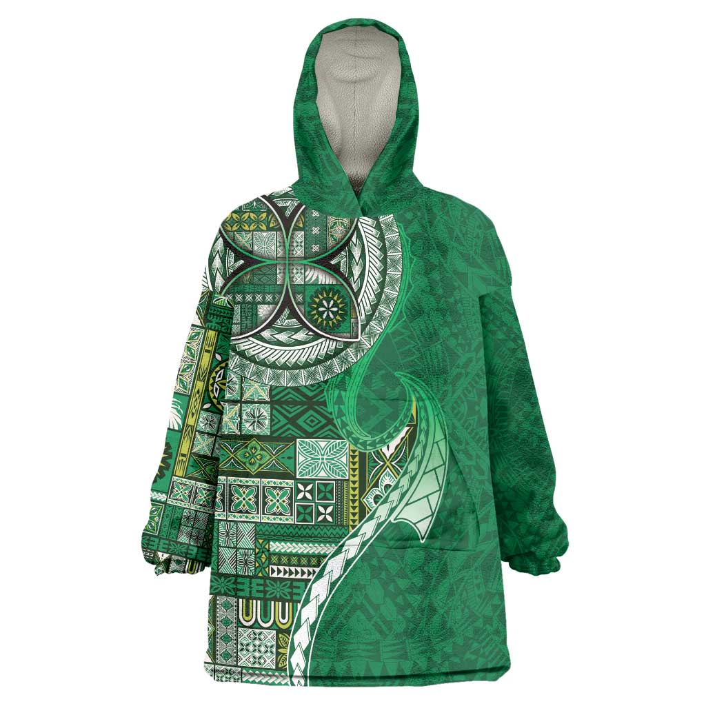 Samoan Siapo Art Tattoo Polynesian Pattern Wearable Blanket Hoodie Green Color - Polynesian Pride