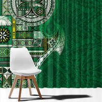 Samoan Siapo Art Tattoo Polynesian Pattern Window Curtain Green Color - Polynesian Pride