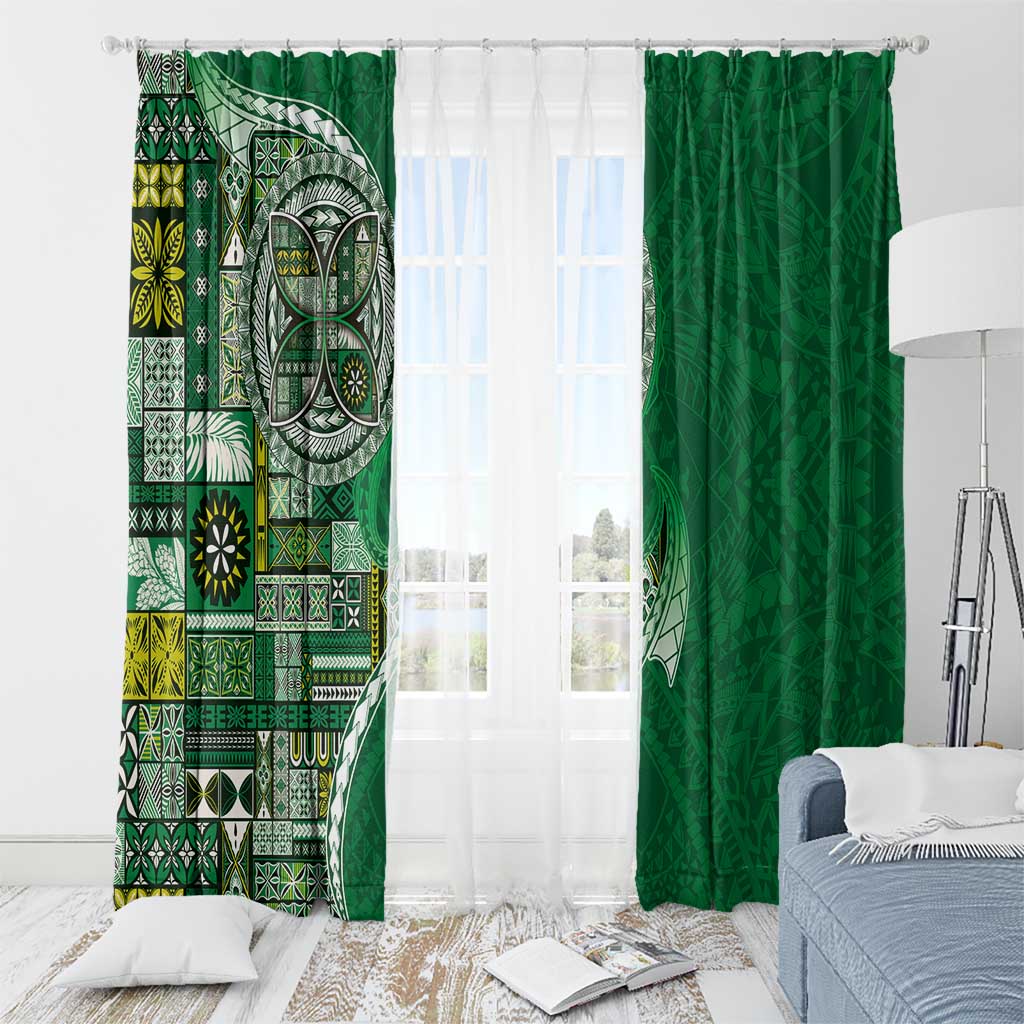 Samoan Siapo Art Tattoo Polynesian Pattern Window Curtain Green Color - Polynesian Pride