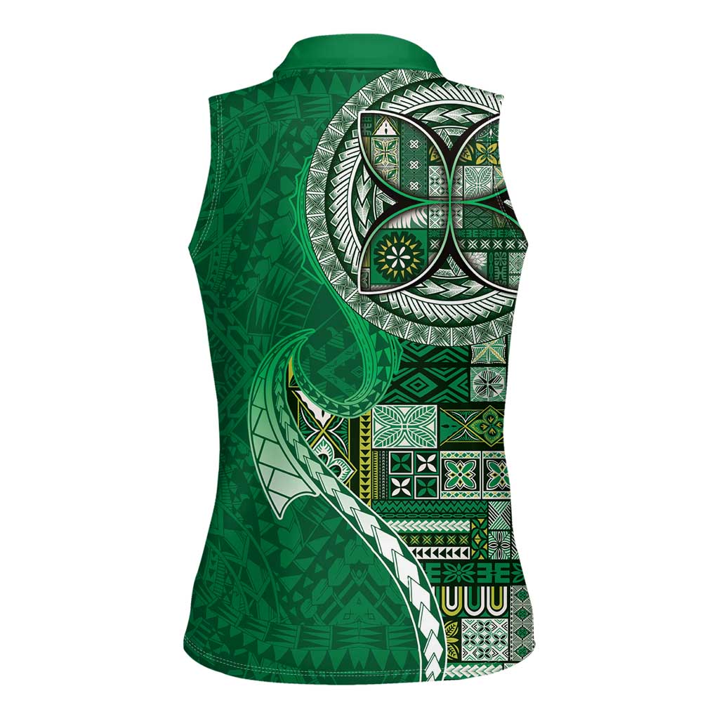 Samoan Siapo Art Tattoo Polynesian Pattern Women Sleeveless Polo Shirt Green Color - Polynesian Pride