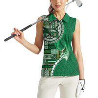 Samoan Siapo Art Tattoo Polynesian Pattern Women Sleeveless Polo Shirt Green Color - Polynesian Pride