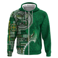 Samoan Siapo Art Tattoo Polynesian Pattern Zip Hoodie Green Color - Polynesian Pride