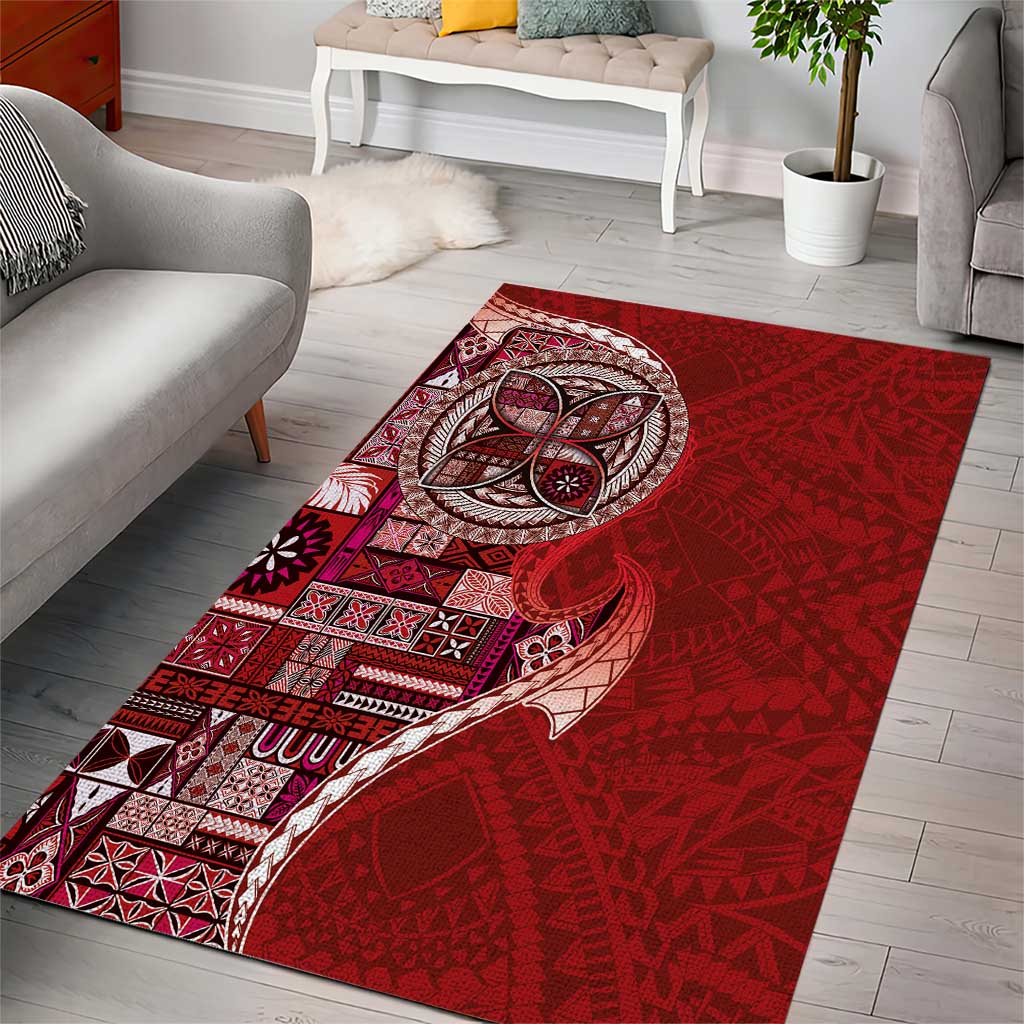 Samoan Siapo Art Tattoo Polynesian Pattern Area Rug Red Color - Polynesian Pride