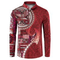 Samoan Siapo Art Tattoo Polynesian Pattern Button Sweatshirt Red Color - Polynesian Pride