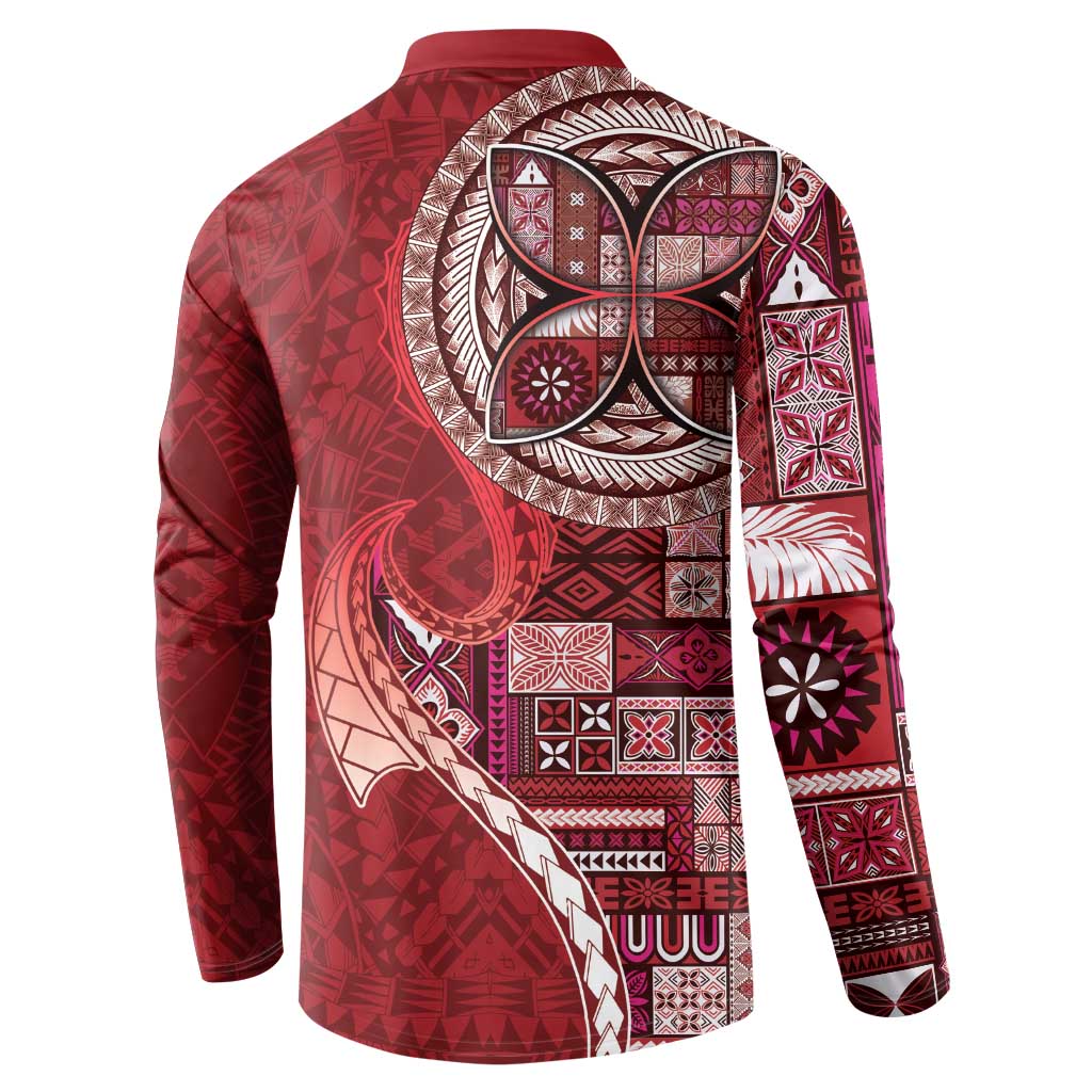 Samoan Siapo Art Tattoo Polynesian Pattern Button Sweatshirt Red Color - Polynesian Pride