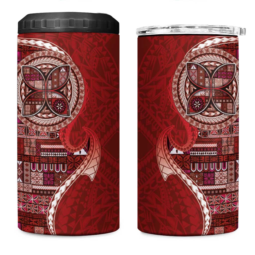 Samoan Siapo Art Tattoo Polynesian Pattern 4 in 1 Can Cooler Tumbler Red Color - Polynesian Pride