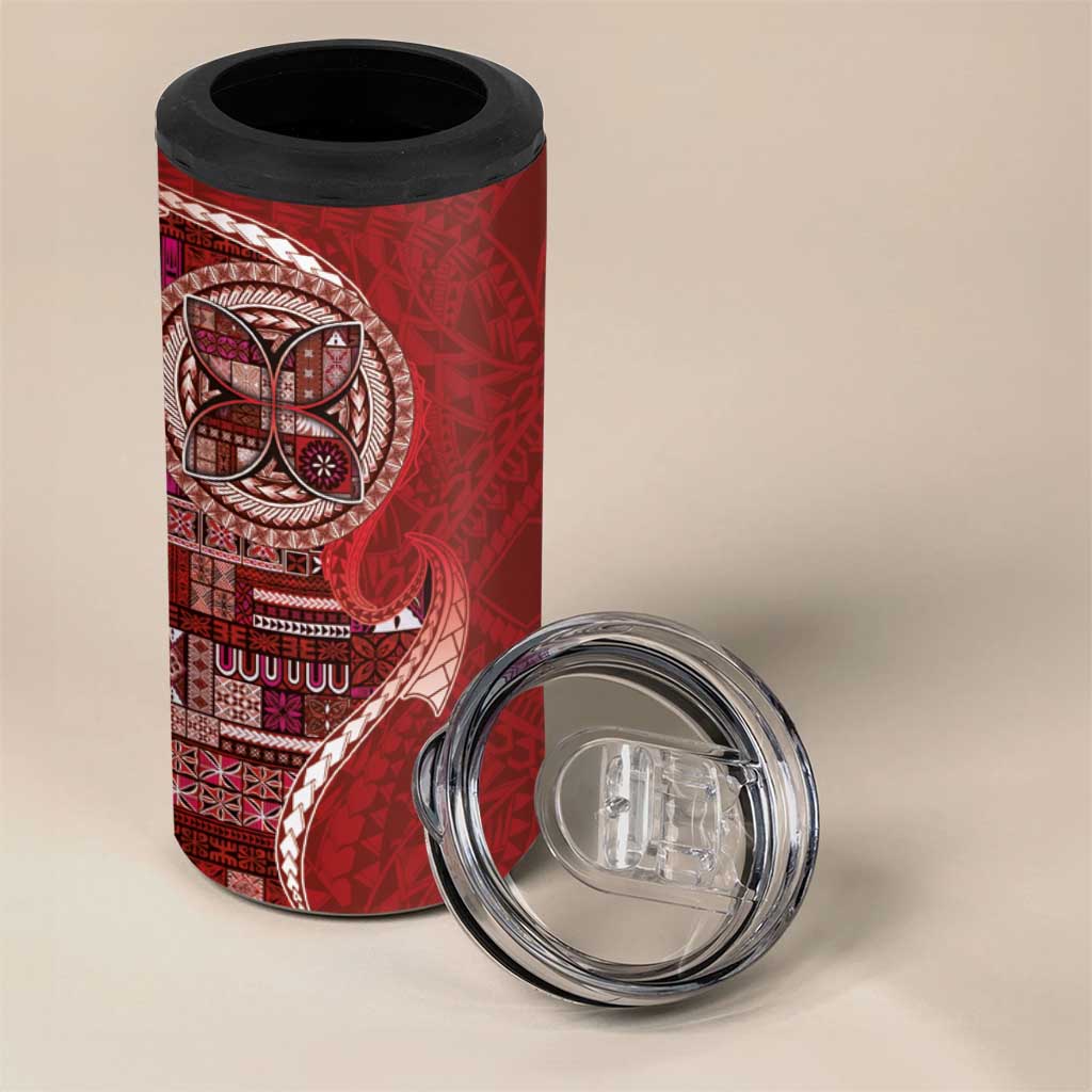 Samoan Siapo Art Tattoo Polynesian Pattern 4 in 1 Can Cooler Tumbler Red Color - Polynesian Pride