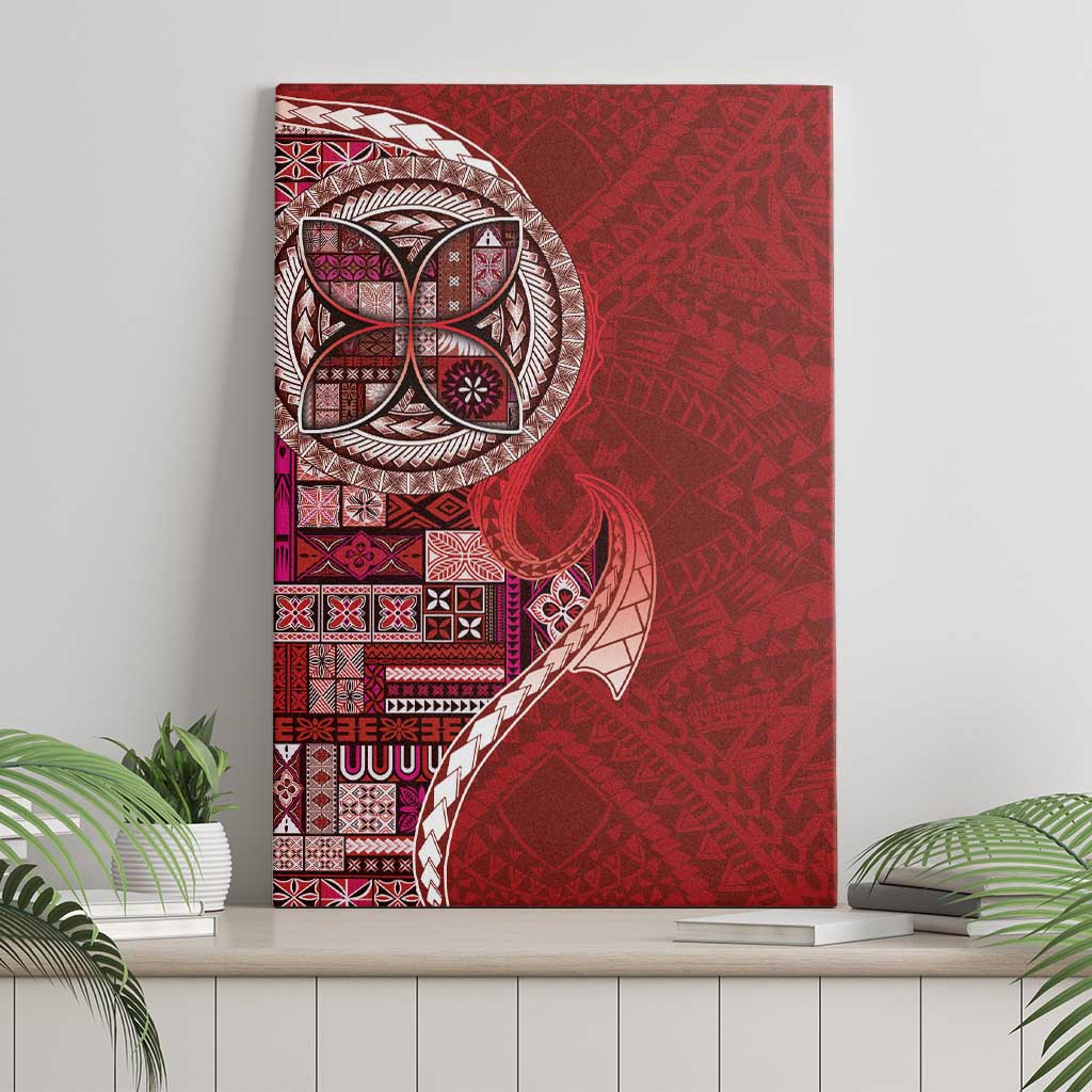 Samoan Siapo Art Tattoo Polynesian Pattern Canvas Wall Art Red Color - Polynesian Pride