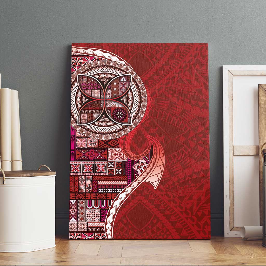 Samoan Siapo Art Tattoo Polynesian Pattern Canvas Wall Art Red Color - Polynesian Pride