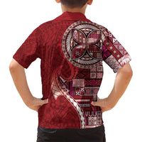 Samoan Siapo Art Tattoo Polynesian Pattern Family Matching Long Sleeve Bodycon Dress and Hawaiian Shirt Red Color - Polynesian Pride