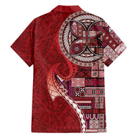 Samoan Siapo Art Tattoo Polynesian Pattern Family Matching Off Shoulder Short Dress and Hawaiian Shirt Red Color - Polynesian Pride